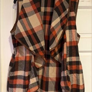 Orange and Black Plaid Sleeveless Vest